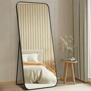 Espelho Grande Corpo Inteiro Suporte de Chão/parede Retangular C/ Moldura em Alumínio Preto 170x70