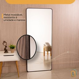 Espelho Grande Corpo Inteiro de Parede Retangular com Moldura em Metal 170 X 70cm Preto - 5