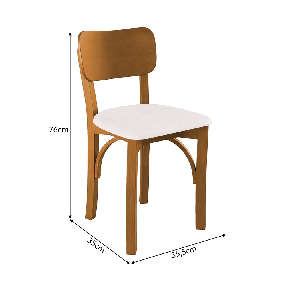 Kit 4 Cadeiras Fixa Anatômica Base Madeira Maciça Mel Estofada - Branco - 3