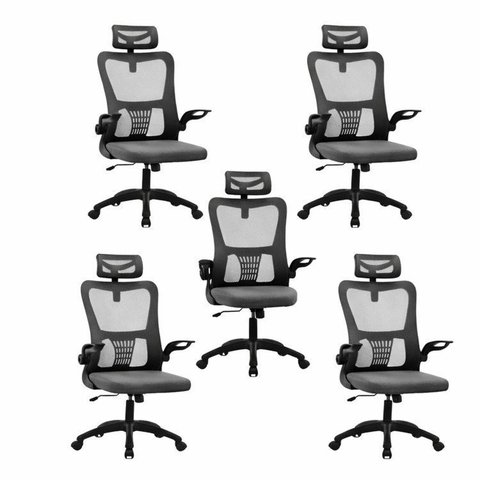 Kit com 5 Cadeiras de Escritório com Encosto Presidente Office Baltimore Preto Rivatti