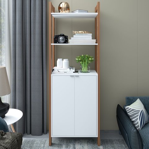 Estante de Livros 65CMX184,7cm Multiuso 2 Portas Embaixo Haia Yescasa Branco/Amêndoa