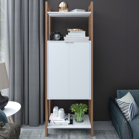 Estante de Livros 65CMX184,7cm 2 Portas Centro Haia Yescasa Branco/Amêndoa
