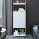 Ver imagem 1 de Estante de Livros 65CMX184,7cm 2 Portas Centro Haia Yescasa Branco/Amêndoa