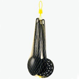 Conjunto 4 Utensílios de Cozinha Plástico Preto Colher Concha Escumadeira Espátula - 4