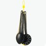 Conjunto 4 Utensílios de Cozinha Plástico Preto Colher Concha Escumadeira Espátula - 4