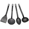Conjunto 4 Utensílios de Cozinha Plástico Preto Colher Concha Escumadeira Espátula - 1