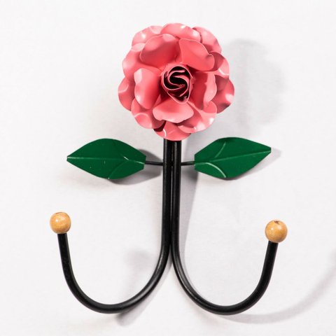 Cabideiro de Parede Cabide para Roupas 2 Ganchos Flor Rosa