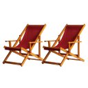 Ver imagem 1 de Conjunto 2 Espreguiçadeiras Preguiçosa Dobrável Envernizada Mel em Madeira Maciça Tecido Vermelho