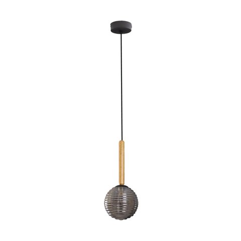 Pendente Eloa ZR136 Madeira Smoky Globo Vidro 15cm + G9 BQ Starlux ST2603