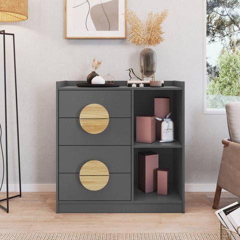 Cômoda para Quarto 4 Gavetas Ares Cinza/Grafite