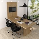 Ver imagem 1 de Conjunto Mesa de Escritório Reunião 220cm com Painel para Tv Multimóveis Cr25339 Amêndoa
