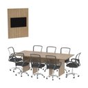 Ver imagem 2 de Conjunto Mesa de Escritório Reunião 220cm com Painel para Tv Multimóveis Cr25339 Amêndoa