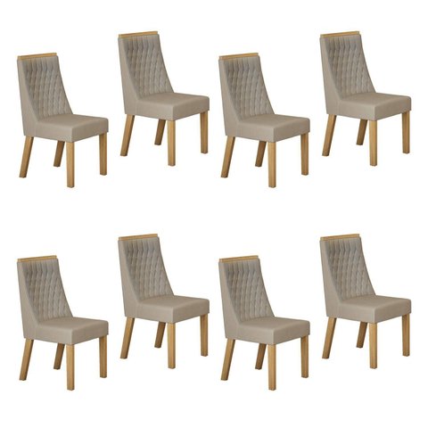 Kit de 8 Cadeiras para Sala de Jantar Luna Bege/Cinamomo/Veludo