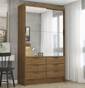 Ver imagem 1 de Guarda Roupa Solteiro com Espelho 2 Portas de Correr 6 Gavetas 108cm Premium Sevilha Cinamomo - Carioca Móveis
