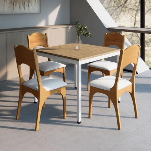 Mesa Cozinha e Refeitório 90cm x 90cm Pés Metal com 4 Cadeiras de Jantar Dalla Costa 100% MDF Casa