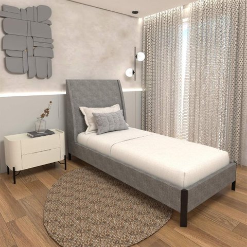 Cama Solteiro com Cabeceira e Mesa de Cabeceira 100% Mdf Cor:linho Lincoln Níquel com Luna