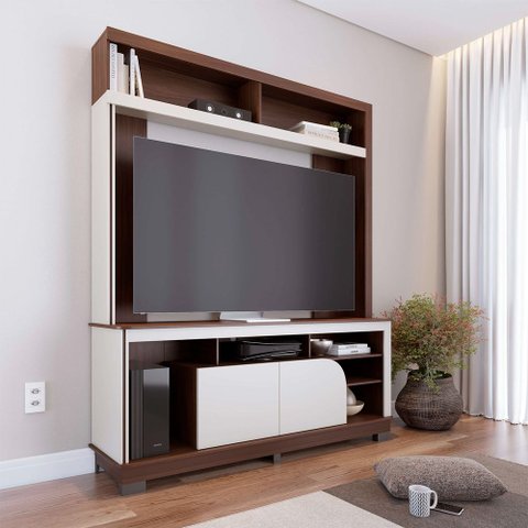 Home Estante 2 Portas em Mdp/mdf 160cm Tv até 65 Liosa Nogueira/off White G73 - Gran Belo