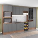 Ver imagem 1 de Cozinha Completa com Balcão Milla Nobre 16 Portas 3 Gavetas MDF MDP Nogal com Cinza Titânio Mó