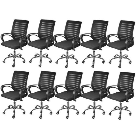 Kit 10 Cadeiras Escritório Diretor Office Tela Mesh Viena 3324 Preto