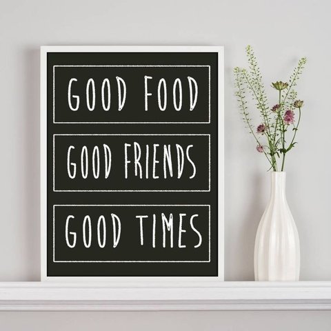 Quadro Decorativo para Cozinha Food e Friends 24x18cm - com Vidro:moldura Branca
