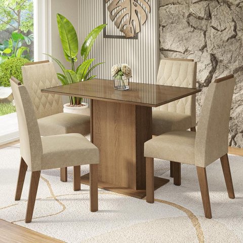 Conjunto Sala de Jantar Tampo de Vidro 4 Cadeiras Rustic/Imperial Pitanga Madesa