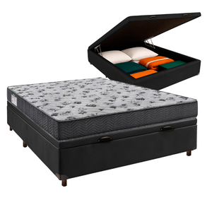 Conjunto Cama Box Bau Preto Casal + Colchão D33 Iso100 Ortobom