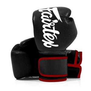 Luva Muay Thai Boxe Fairtex Microfibra Punho Alongado Black Red Tamanho 10 Oz