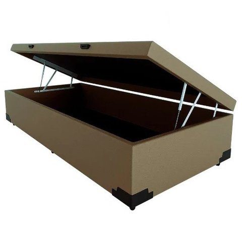 Base Box Baú Solteiro Blindado 88x188 Linho Bege Escuro Bio Box