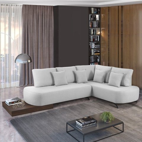 Sofá de Canto 4 Lugares com Almofadas Decorativas Paris 2192 Cinza