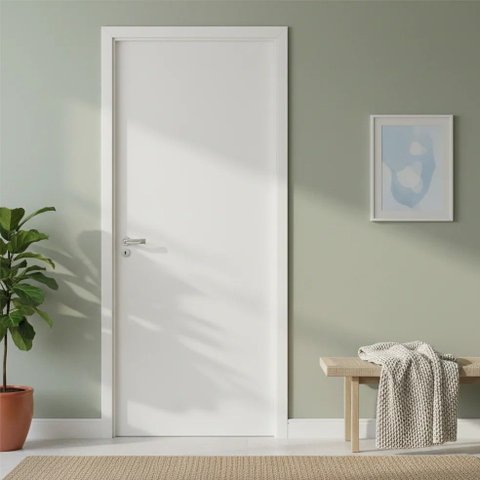 Kit Porta de Madeira Reversível com Batente 8cm Regulável e Fechadura 210x80cm Smart Pinhal Branco
