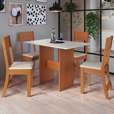 Conjunto Sala de Jantar 1 Mesa Tampo MDF Retangular 4 Cadeiras Viena