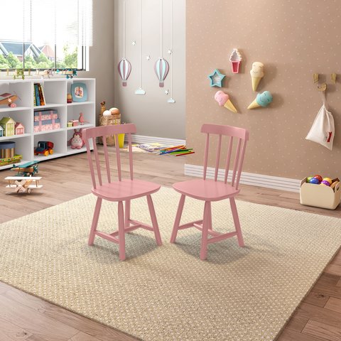 Kit 2 Cadeiras Infantis Mariah Casatema MadeiraOriginals Rosa Bebe