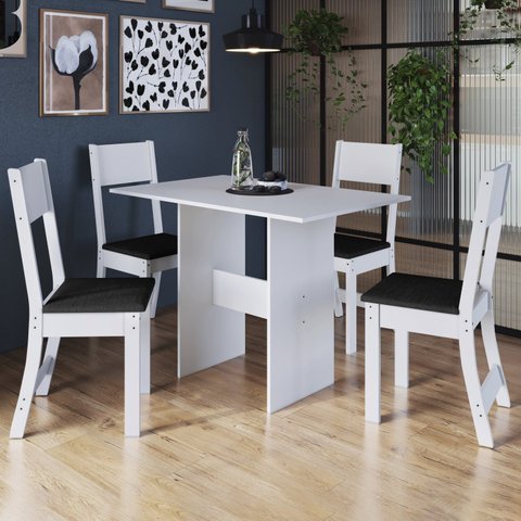 Conjunto Sala de Jantar 1 Mesa 4 Cadeiras Viena Branco/Preto