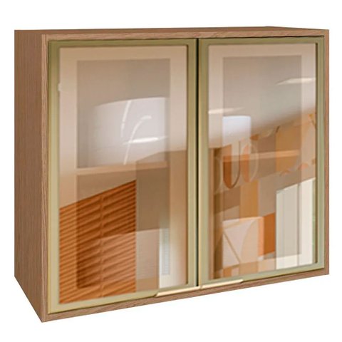 Armario Aereo Cozinha 2 Portas de Abrir 1 Prateleira 80cm Vitória Carvalho/vidro Reflecta - Móveis R