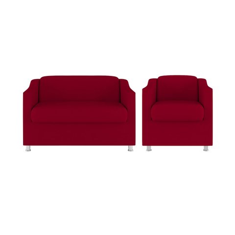 Kit Poltrona Tilla Recepção + Namoradeira Sala, Quarto Suede Cor:Vermelho