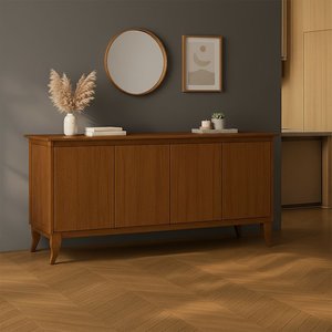 Aparador Buffet Monterrey Castanho 4 Portas Vintage Design Retrô