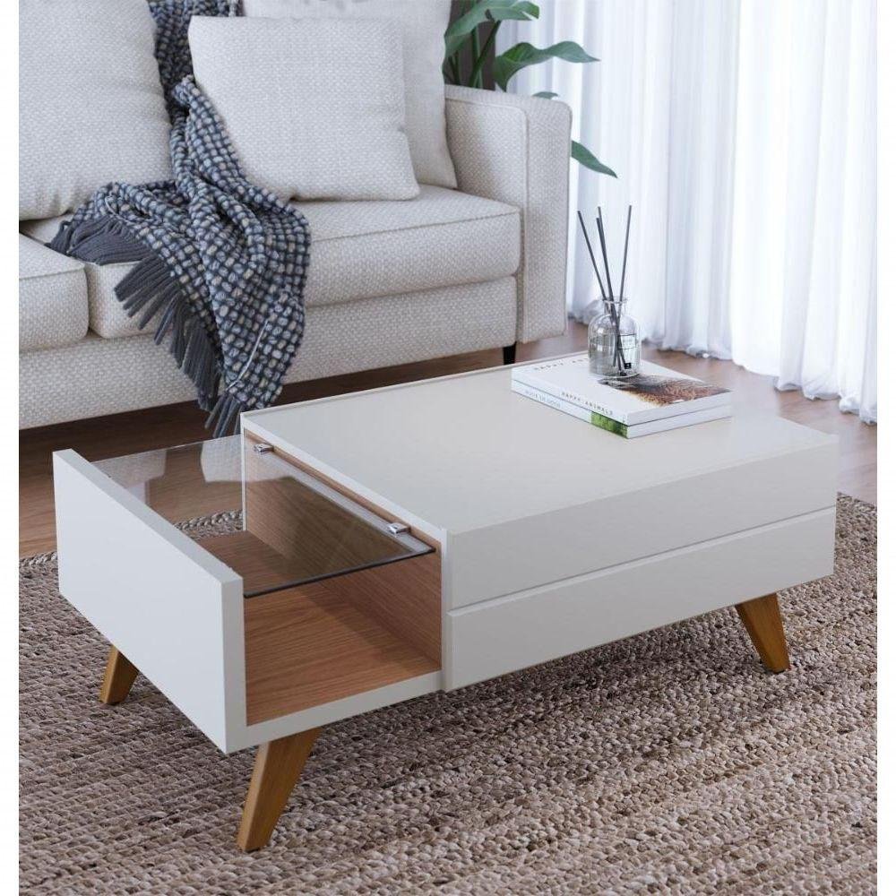 Mesa de Centro com Gaveta Off White Matte Freijó Noronha Colibri