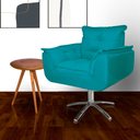 Ver imagem 1 de Poltrona Decorativa Hall de Entrada Base Giratória de Metal Opala Suede Azul Turquesa - LM DECOR