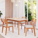 Ver imagem 2 de Conjunto Sala de Jantar Ficus 1,30 com 4 Cadeiras Damasco Madeira e Estilo Madeira/off White/linho