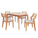 Ver imagem 1 de Conjunto Sala de Jantar Ficus 1,30 com 4 Cadeiras Damasco Madeira e Estilo Madeira/off White/linho