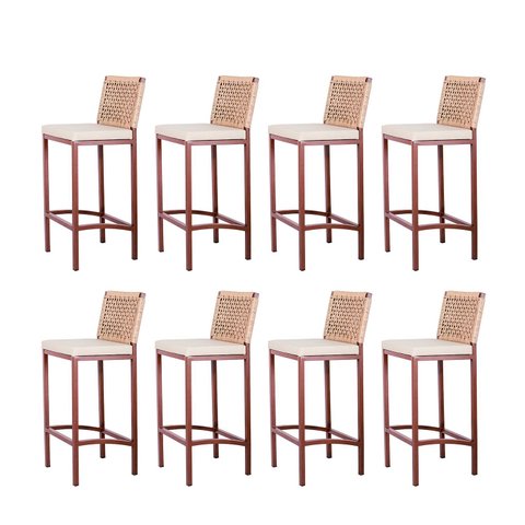 Banqueta Marrom Corda Náutica Bege – Kit 8 – Gourmet, Varanda e Living