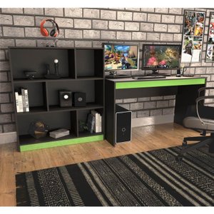 Kit 2 Peças com Escrivaninha Gamer 120cm e Estante 6 Nichos B28
