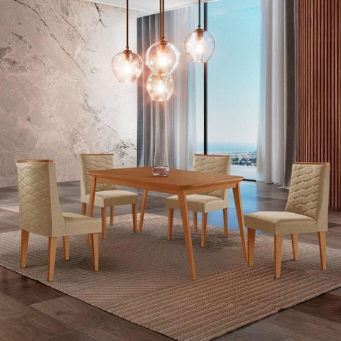 Mesa de Jantar Copper 120cm Tampo Mdf 4 Cadeiras Moderna Turim 07/naturalle/naturalle