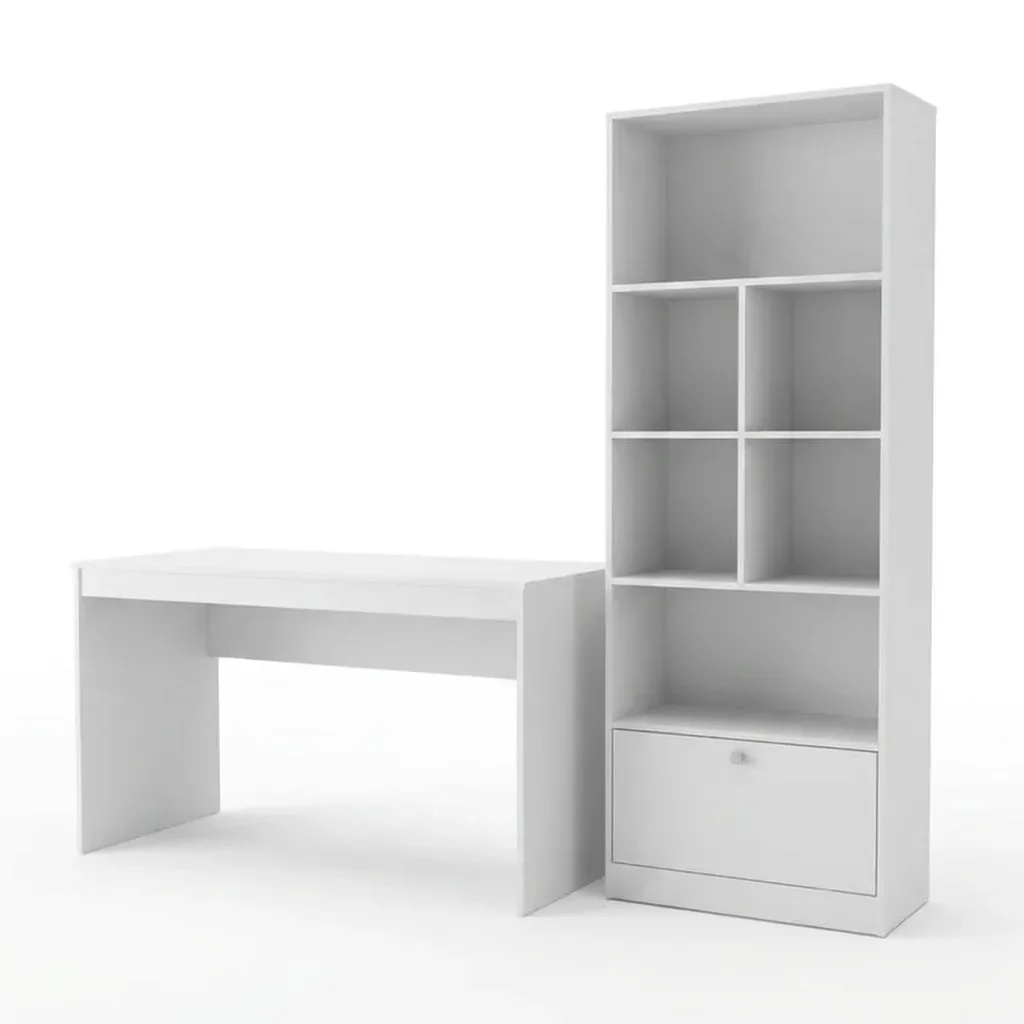 Ver mais imagens de Conjunto 2 Peças com Escrivaninha e Estante Livreiro 6 Nichos 1 Porta B30 Branco