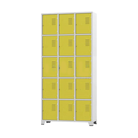 Armário Roupeiro de Aço 15 Portas para Vestiário Academia Amarelo com Chave