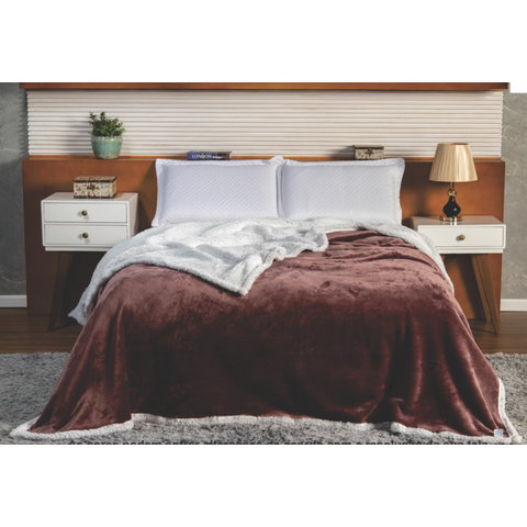 Manta Polar Casal Dupla Face Sherpa:marrom