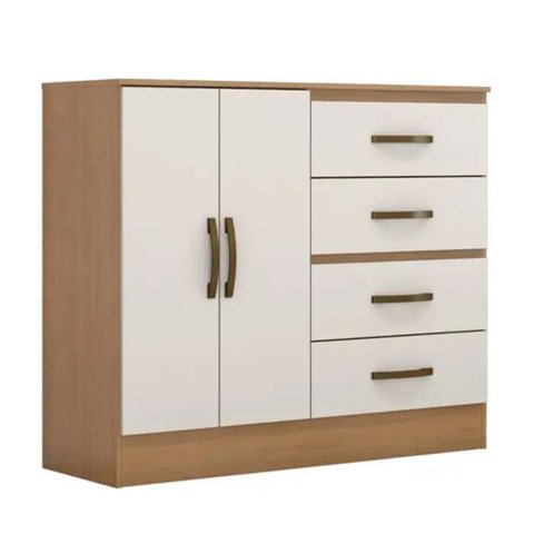 Cômoda Zaragoza Nature Off White 4 Gavetas 2 Portas 107cm Sapateira Mdp