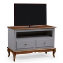 Ver imagem 2 de Rack para Sala com Pés Luis Xv 2 Gavetas e Nicho 60502 Linz Móveis - Cinza/imbuia Glazer