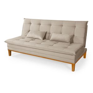 Sofá Cama Reclinável Island 2 Lugares Confortável Suede Bege Pés de Madeira