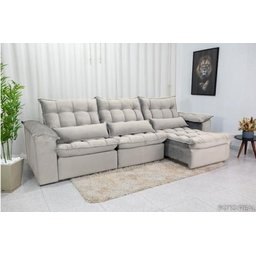 Sofá Retrátil e Reclinável Ipanema 2,10m em Tecido Veludo C/ 03 Módulos - Montagem Inclusa:bege - 2